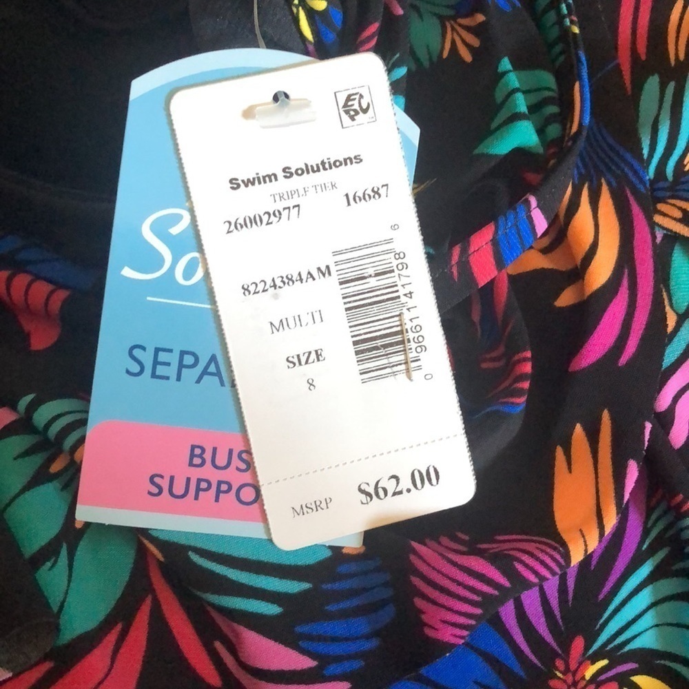 SWIM SOLUTIONS Women's Multi Color Full Triple Tiered Tankini Swimsuit Top 8 - Picture 5 of 6
